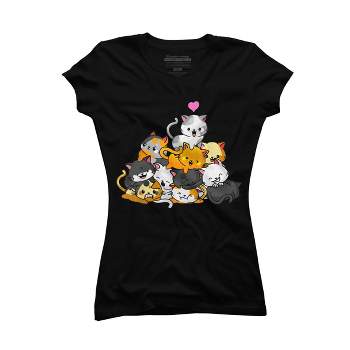 Junior's Design By Humans Cat Cute Pile Cats Anime Kawaii Neko Gift Women Girls By MiuMiuShop T-Shirt