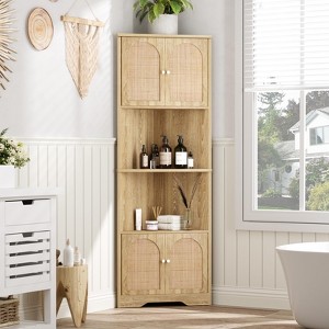 67" H Tall Corner Cabinet, Rattan Storage Cabinet with Adjustable Shelves - 1 of 4