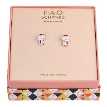 FAO Schwarz Holiday Santa Hat Kitty Front to Back Earrings
