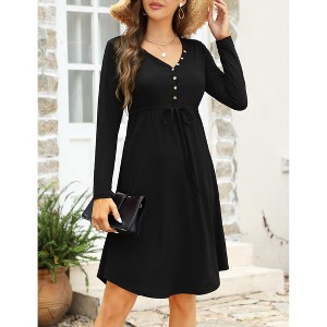 Casual Long Sleeve Dress for Women Soft Comfy Ribbed Knit Crew Neck Button  Down Flowy A Line Dresses : Target