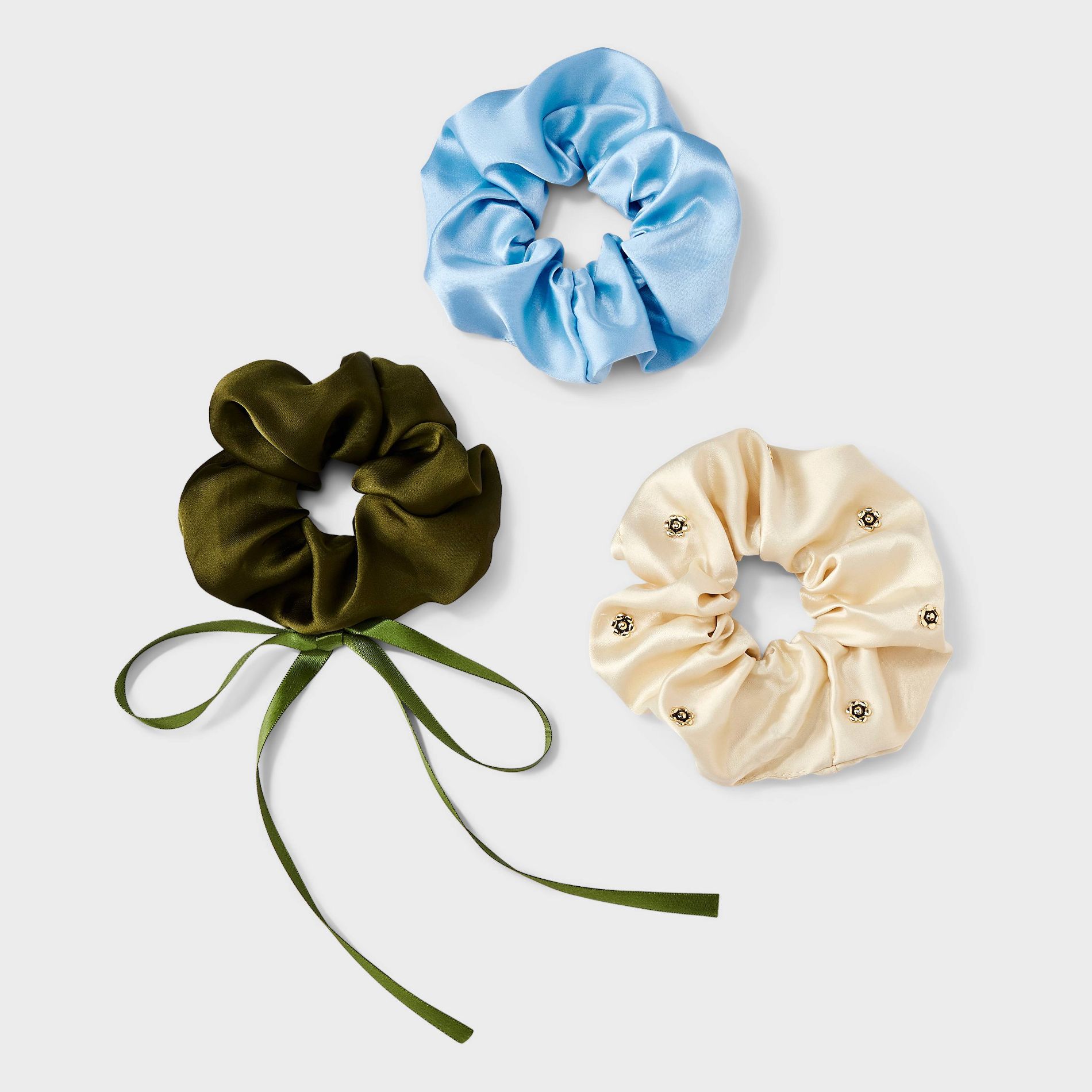 Hair Bow & Floral Hair Twister Set 3 pc - Wild Fable™ Green/Blue/Cream