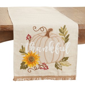 Saro Lifestyle Dining Table Runner With Thankful Pumpkin Design, Beige, 16" x 70" - 1 of 3