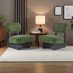 Polyester Modern Lounge Chairs Set of 2 with Wood Base and Wide Cushions - 1 of 4