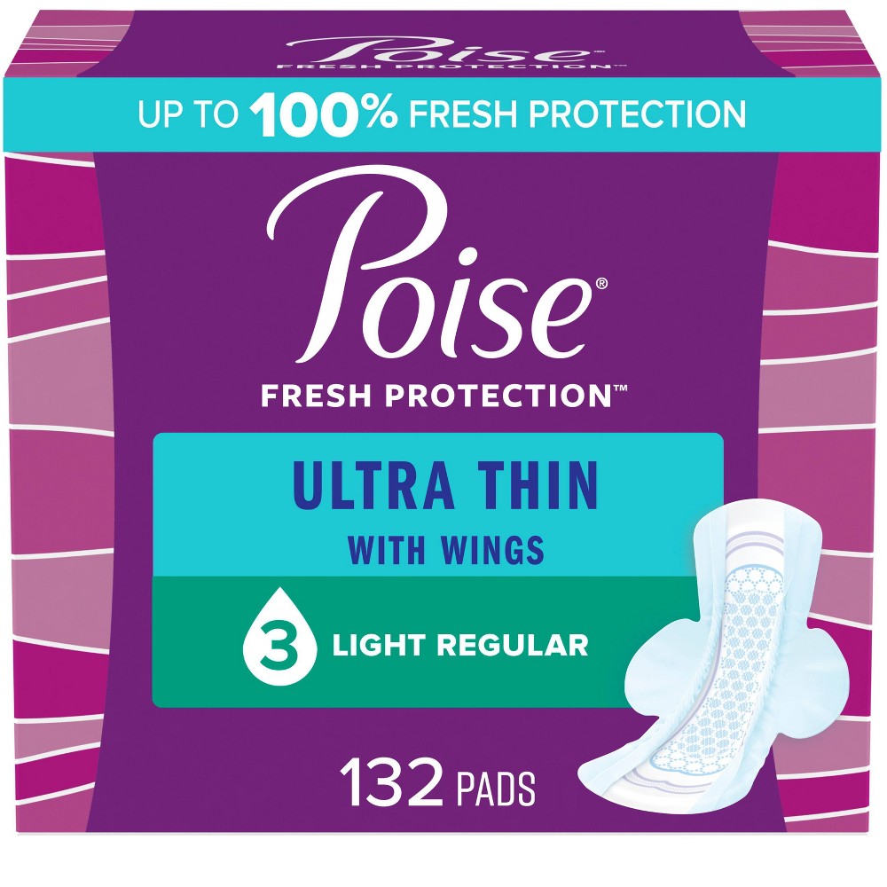 Poise Ultra Thin Incontinence Pads with Wings - Light Absorbency - 132ct