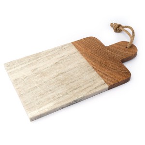 Lexi Home Marble 14 in. Rectangle Cutting Board  - Brown Wood Accents - 1 of 4