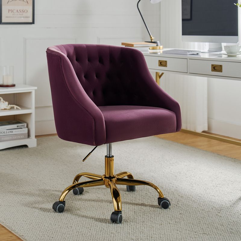 Anika Velvet Height-adjustable Swivel Task Office Chair with Button-tufted Back and Gold Base | Karat Home, 3 of 13