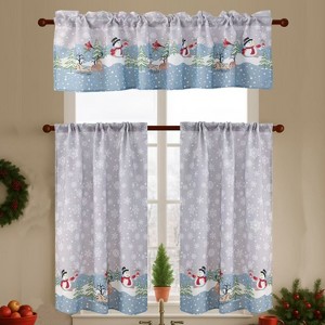 3 Pcs Snowman Christmas Kitchen Cafe Curtain Set With Swag and Tier - 1 of 4