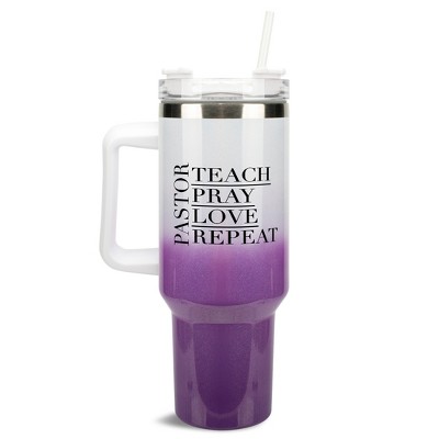 Elanze Designs Pastor Teach Pray Love Repeat Faith 40 oz. Stainless Steel, Large Water Bottle Coffee Mug, Spill & Leak Resistant, Thermal Travel