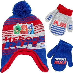 PJ Masks Winter Boys Beanie Hat and 2 Pair of Gloves or Mittens Set,  Ages 2-7 - 1 of 4