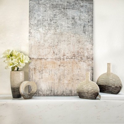 8" Ivory and Gray Ceramic Cut-Out Abstract Sculpture