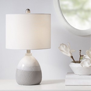 GDFStudio Amos 20.5" Ceramic Textured Table Lamp with Fabric Shade - 1 of 4