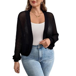 Coolmee Women's Plus Size Cropped Cardigan Sweaters Long Sleeve Open Front Bolero Knit Shrugs for Dresses - 1 of 4