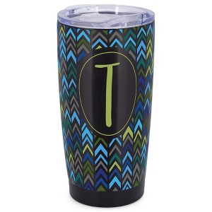 Elanze Designs T Monogram Herringbone Arrows Wrap-Around Design 20 Ounce Stainless Steel On-The-Go Coffee Mug, Thermal Travel Tumbler with Leak - 1 of 4