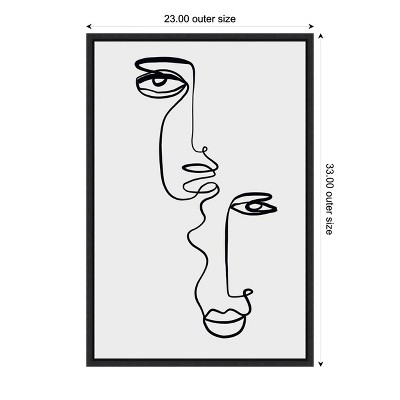 Faces 2 Black Line Abstract Canvas Art in Black Frame