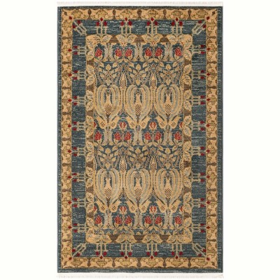 Navy Blue and Beige Rectangular Synthetic Area Rug