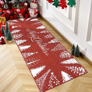 2x6 Christmas Hallway Runner Rug, Washable Low Pile Non-Slip Faux Wool Xmas Tree Carpet for Kitchen, Red - 1 of 4