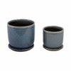 Sagebrook Home 2pc Ceramic Indoor Outdoor Planter Pots with Saucers Aqua: Hand-Painted, Rust-Resistant, Freestanding Set - 4 of 4