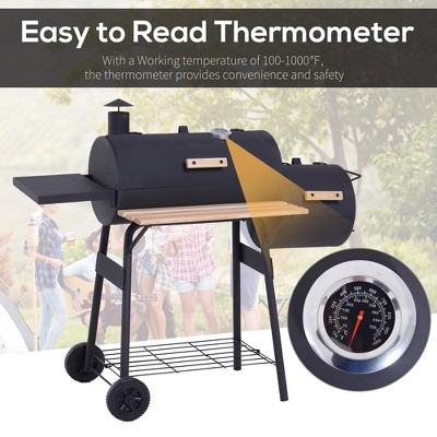 Outsunny 48" Black Steel Charcoal BBQ Grill with Smoker