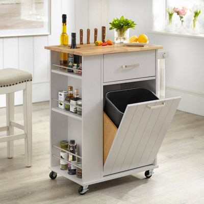 Gray MDF Kitchen Cart with Spice Rack and Storage