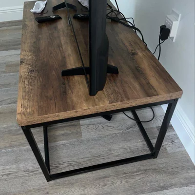 user image by Sarina, Best Choice Products 44in Rustic Modern Industrial Style Rectangular Wood Grain Top Coffee Table w/ 1.25in Top
