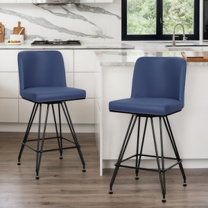 Bekrvio 26" Swivel Counter Height Bar Stools Set of 1/2/3/4, Faux Leather or Velvet Upholstered with V-Shaped Metal Base for Kitchen Island - 1 of 4