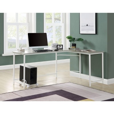 NicBex Home Office Desk L-Shaped Morden Writing Desk with 4 wheel CPU stand, Wooden Desktop and Metal Legs for Study and Work