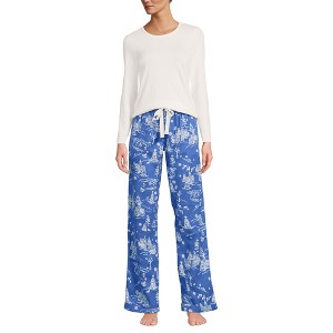 Lands' End Women's Pajama Set Knit Long Sleeve T-Shirt and Flannel Pants - 1 of 3