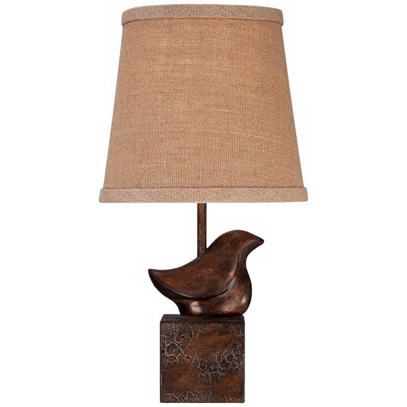 360 Lighting Rustic Farmhouse Accent Table Lamp 15 1/2" High Set of 2 Sculptural Crackle Dark Bronze Brown Natural Burlap Drum Shade for Bedroom House, 5 of 9