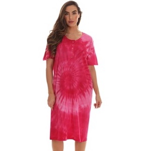 Just Love Womens Nightgown - Tie Dye Short Sleeve Henley Oversized Sleepwear Gown - 1 of 3
