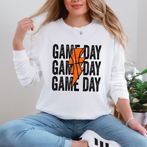 Simply Sage Market Women's Game Day Stacked Lightning Bolt Long Sleeve Garment Dyed Tee - 1 of 3