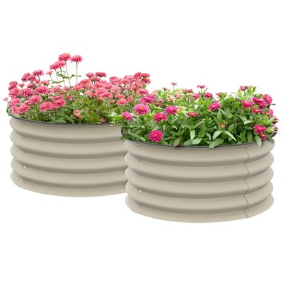 Outsunny Galvanized Raised Garden Bed, Set of 2 Planter Box with Safety Edging, Easy-to-assemble