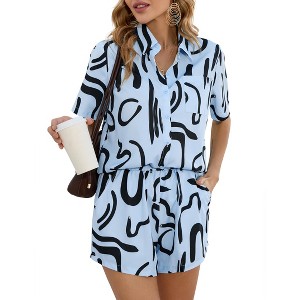 Women 2 Piece Outfit Summer Short Sleeve Top and Shorts Sweatsuit Sets with Pockets - 1 of 4