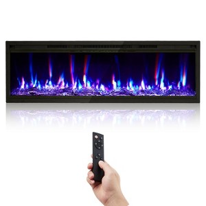 68 in Electric Fireplace Heater - Wall Mounted/Recessed, Remote Control, 12-Color Flames, 750W/1500W Heating & Timer, 4.2 in Ultra-Thin Linear - 1 of 4