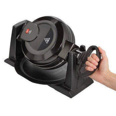 Black Rotating Double Belgian Waffle Maker with Nonstick Plates