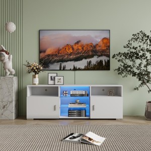 INFURNIC TV Stands and Consoles Modern Media Console with Large Storage and Adjustable Shelves for Living Room, White, 61.81"*22.44"*4.92" - 1 of 4