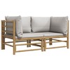 vidaXL Patio Corner Sofas with Light Gray Cushions 2 pcs Bamboo - 3 of 4