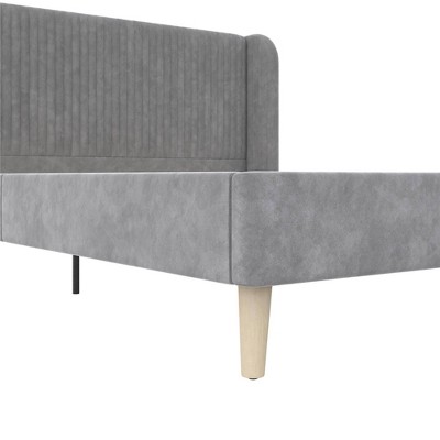 Light Gray Velvet Queen Wingback Bed with Tufted Upholstery