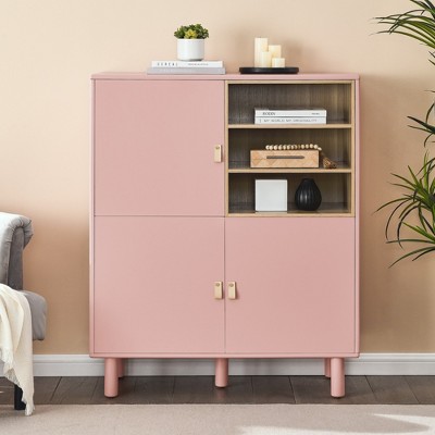 VYNXARIA Chic Multifunctional Storage Cabinet with Leather Handles