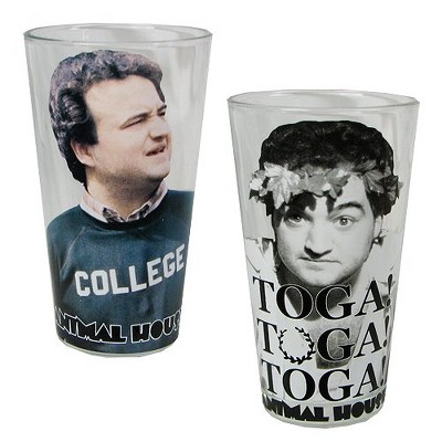 Universal Studios Animal House Movie Toga! Toga! Toga! and College Quotes 2 Piece 16 Ounce Pint Glass Set