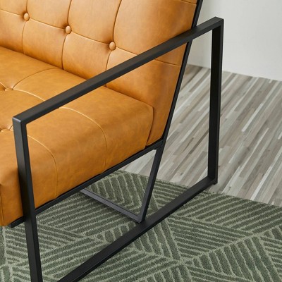 Mid-Century Modern Camel Faux Leather Metal Accent Chair