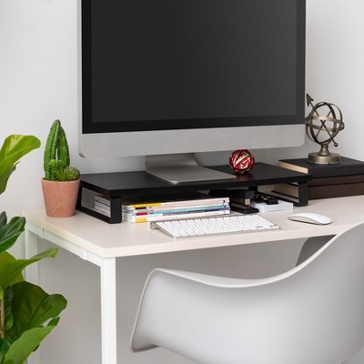 Black Metal and Wood 1-Tier Computer Monitor Stand