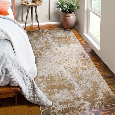 Modern Washable Low Pile Rugs - Soft Abstract Carpet for Living Room, Bedroom, Dining Room, Apartment & Bathroom - Neutral Design for Hardwood Floors