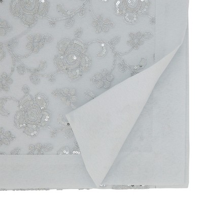 White Floral Embroidered Rectangular Fabric Tablecloth, 50" x 70"