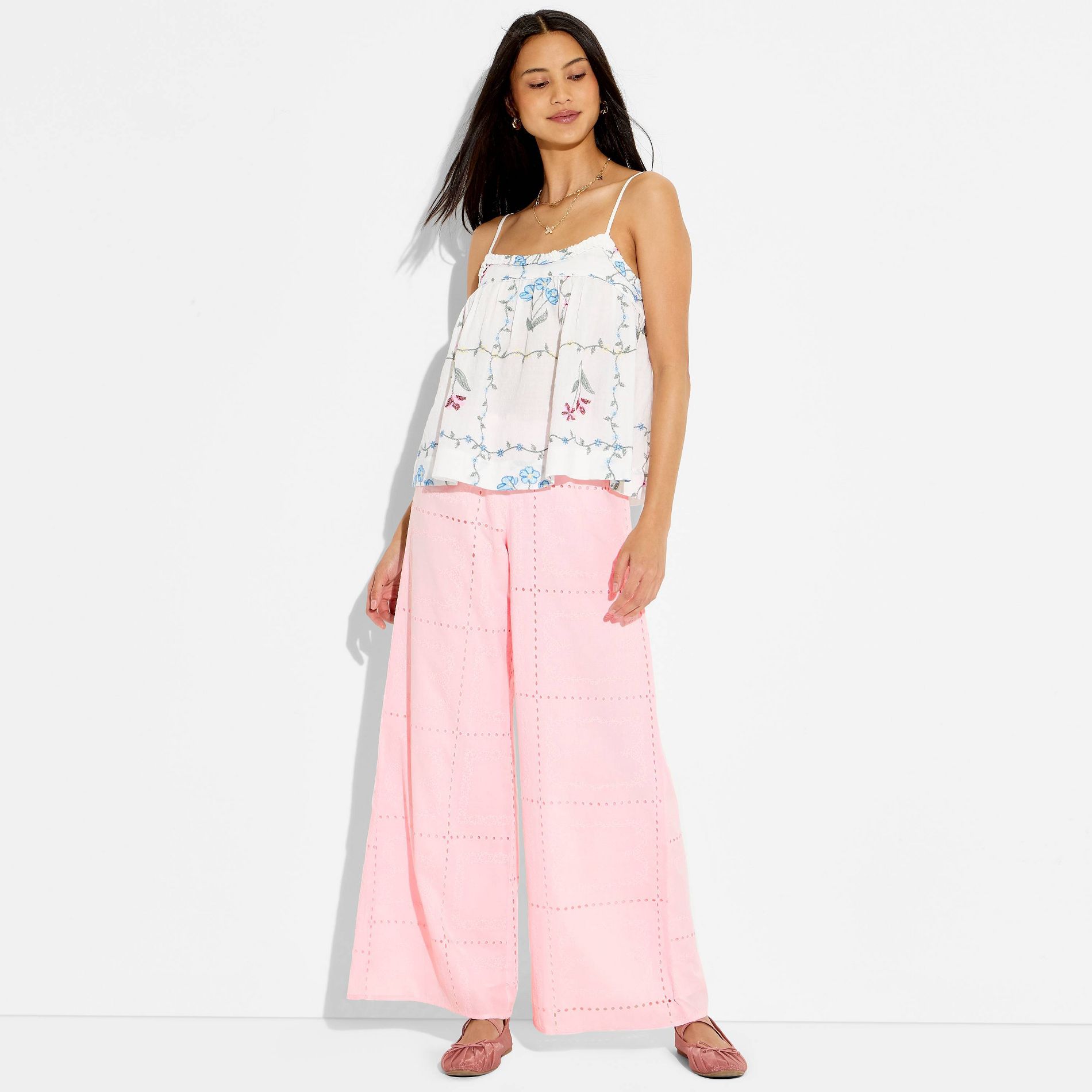 Women's Low-Rise Patchwork Embroidered Wide Leg Pants - Wild Fable™