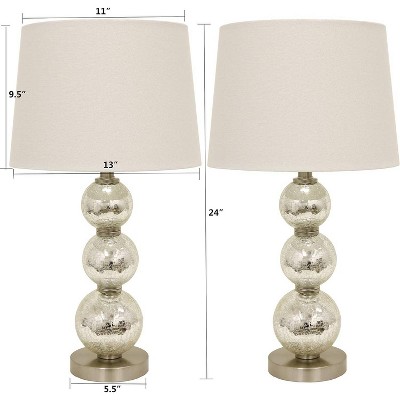 Set of 2 Mercury Silver Crackle Glass Table Lamps with White Linen Shades
