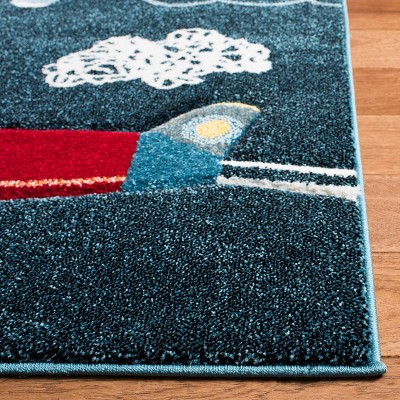 Handmade Blue Synthetic Square Kids Area Rug, 4 ft.