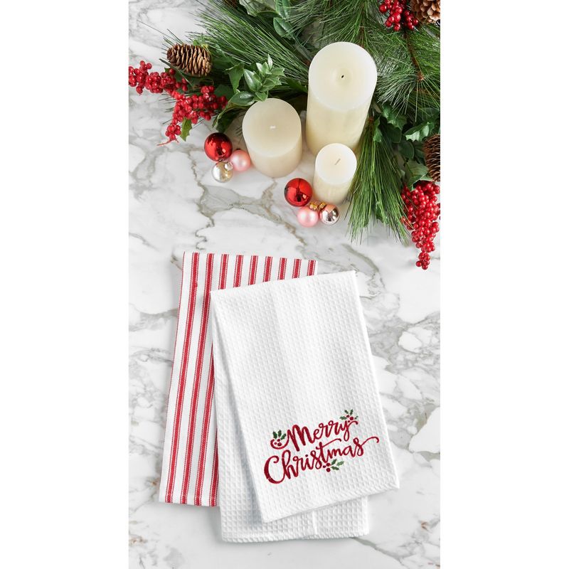 C&F Home Merry Christmas Holly Leaves Waffle Weave Cotton Kitchen Towel, 3 of 6