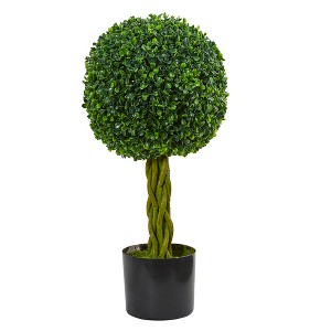 Nearly Natural 2-ft Boxwood Ball with Woven Trunk Artificial Tree, UV Resistant (Indoor/Outdoor) - 1 of 1