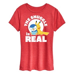 Women's - Pokémon - The Snuggle Is Real Pikachu and Piplup Short Sleeve Graphic T-Shirt - 1 of 4