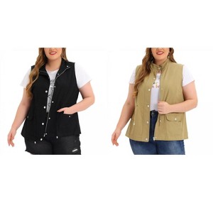Agnes Orinda Women's Plus Size Lightweight Sleeveless Drawstring Waist Sleeveless Scrub Vests 2 Pcs - 1 of 4